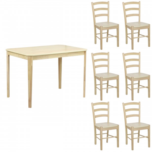 set tavolo in legno teo 110 con 6 sedie in legno veneta rovere naturale