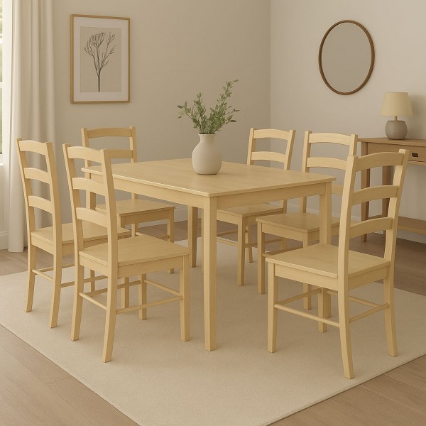 set tavolo in legno teo 110 con 6 sedie in legno veneta rovere naturale