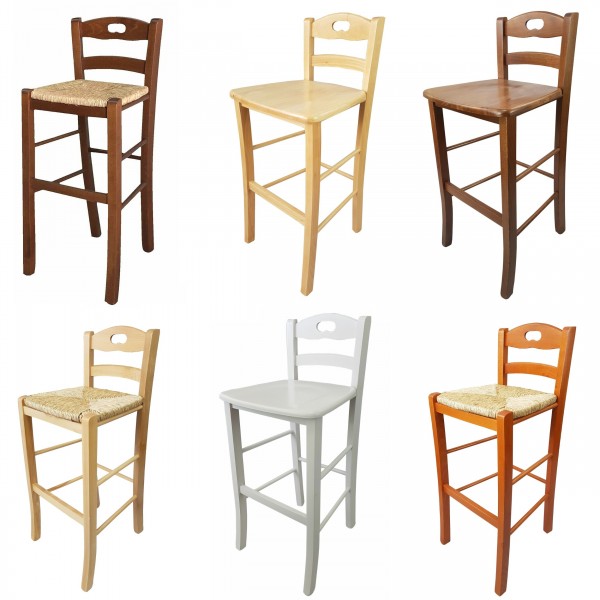 Sgabello Legno Sedia Snack Alto con Schienale