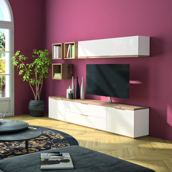 parete tv attrezzata in legno Bianco laccato/rovere riviera modello Orbis Totò Piccinni
