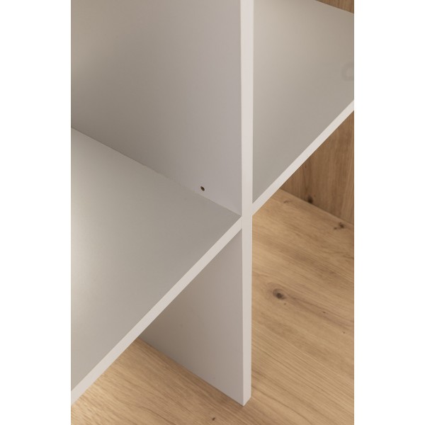 Dettaglio Scrivania e libreria integrata in legno colore Rovere Artisan con 8 vani modello Aura Totò Piccinni
