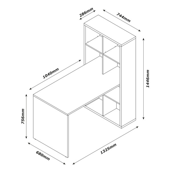Specifica dimensioni Scrivania con libreria a muro  in legno colore Rovere Artisan con 8 vani modello Aura Totò Piccinni
