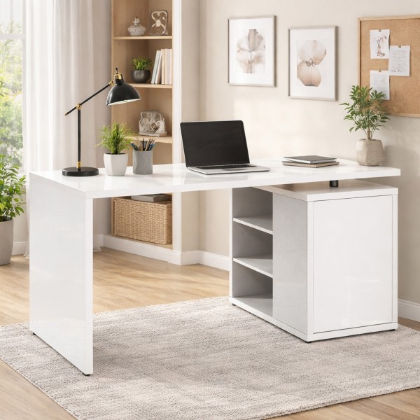 Vista ambientata Scrivania in legno con 1 anta e 3 vani colore "bianco" modello Sydney Totò Piccinni