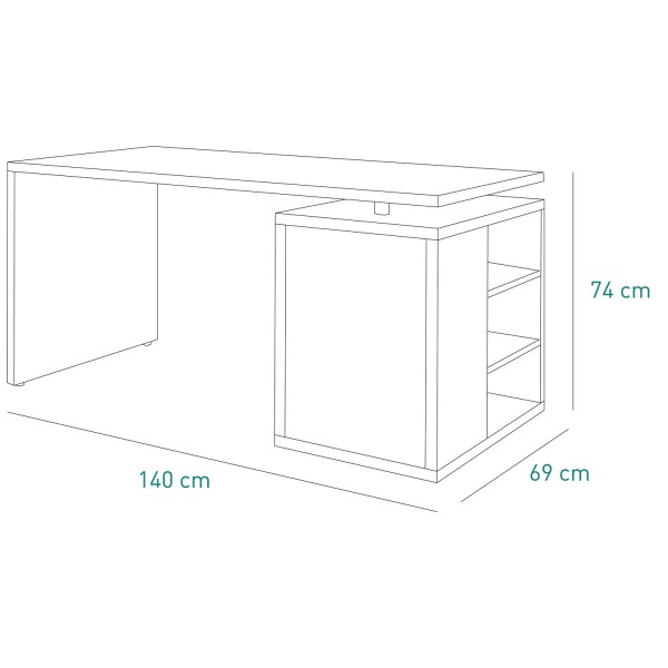 Specifica dimensioni Scrivania in legno colore "Rovere/Cemento" 1 ante e 3 vani modello Sydney Totò Piccinni