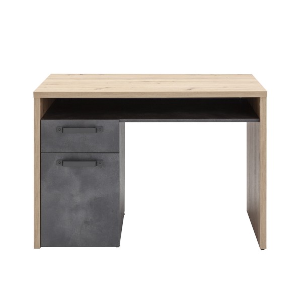 Vista frontale Scrivania in legno colore "Rovere Artisan/Cemento" 1 cassetto e 1 anta modello Sylva Totò Piccinni