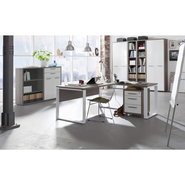 Vista ambientata Prolungamento scrivania in legno colore Cemento modello Toronto Totò Piccinni
