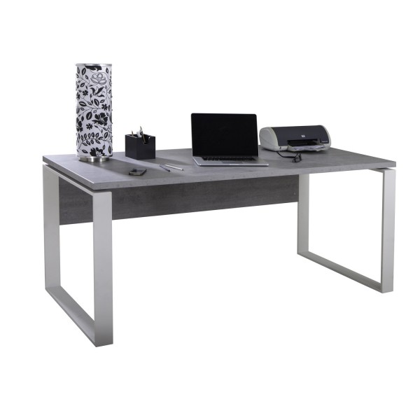 Vista diagonale Scrivania da ufficio in legno colore Cemento con gambe bianche modello Toronto Totò Piccinni