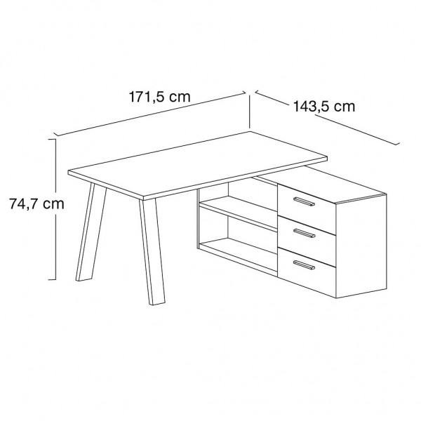 Specifica dimensioni Scrivania da ufficio in legno colore "Noce Brera/Nero Chalet" 3 cassetti e 2 vani modello Bali Totò Piccinni