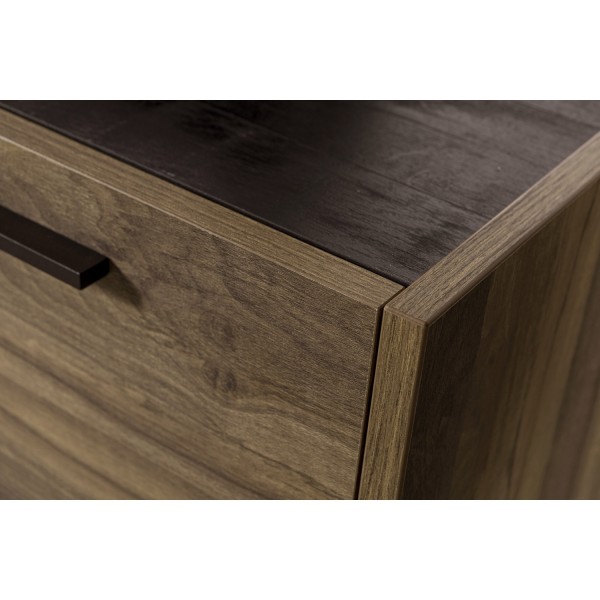 Dettaglio Scrivania da ufficio in legno colore "Noce Brera/Nero Chalet" 3 cassetti e 2 vani modello Bali Totò Piccinni