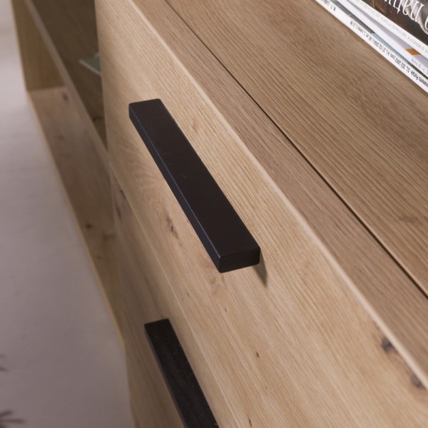 Dettaglio Scrivania da computer in legno colore Rovere Artisan con cassettiera 3 cassetti e 2 vani modello Alba Totò Piccinni