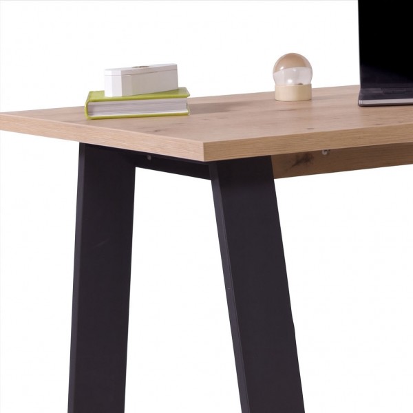 Dettaglio Scrivania da computer in legno colore Rovere Artisan con cassettiera 3 cassetti e 2 vani modello Alba Totò Piccinni