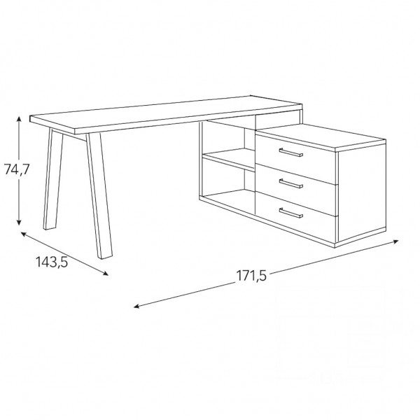 Specifica dimensioni Scrivania da computer in legno colore Rovere Artisan con cassettiera 3 cassetti e 2 vani modello Alba Totò Piccinni