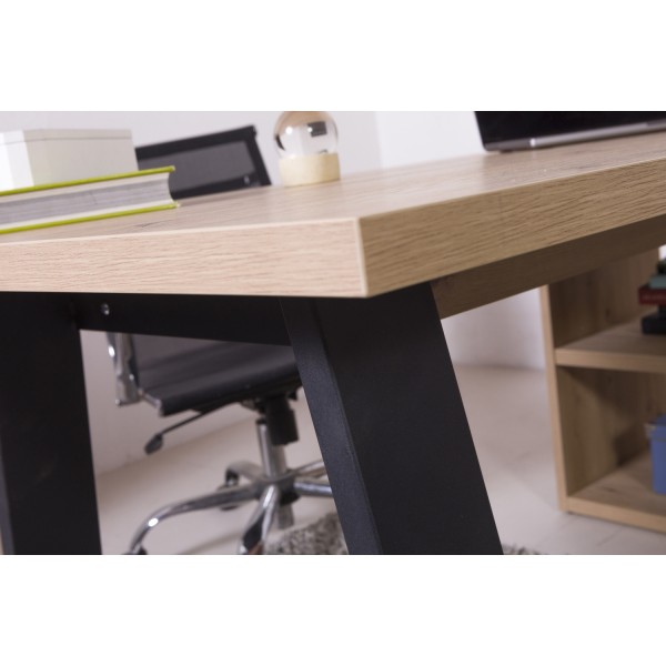 Dettaglio Scrivania da ufficio in legno colore Rovere Artisan con cassettiera 3 cassetti e 2 vani modello Alba Totò Piccinni