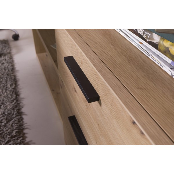 Dettaglio Scrivania in legno colore Rovere Artisan con cassettiera 3 cassetti e 2 vani modello Alba Totò Piccinni