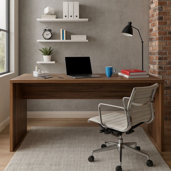 Vista ambientata Scrivania da ufficio in legno colore Noce Brera modello Bali Totò Piccinni