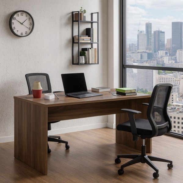 Vista ambientata Scrivania ufficio in legno colore Noce Brera modello Bali Totò Piccinni