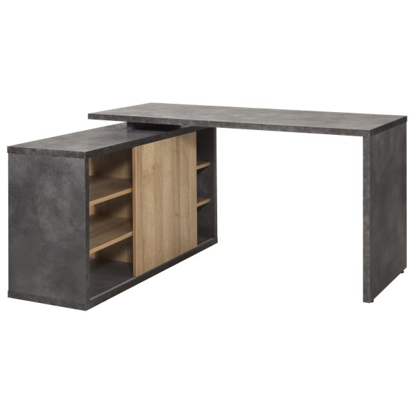 Vista frontale Scrivania angolare per casa in legno colore "Rovere/Cemento" modello Sydney Totò Piccinni
