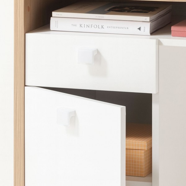 Dettaglio Scrivania da ufficio colore "Rovere Miele/Bianco Laccato" 1 cassetto, 1 vano e 1 anta modello Orbita Totò Piccinni
