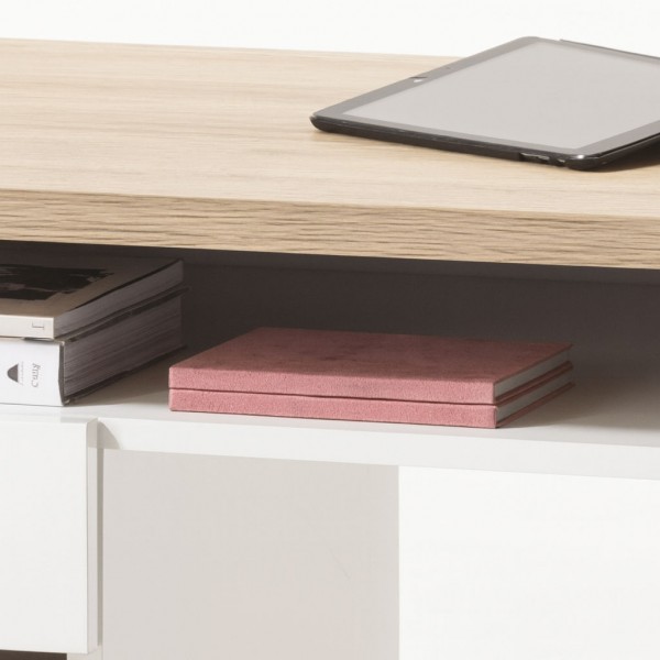 Dettaglio Scrivania da ufficio colore "Rovere Miele/Bianco Laccato" 1 cassetto, 1 vano e 1 anta modello Orbita Totò Piccinni