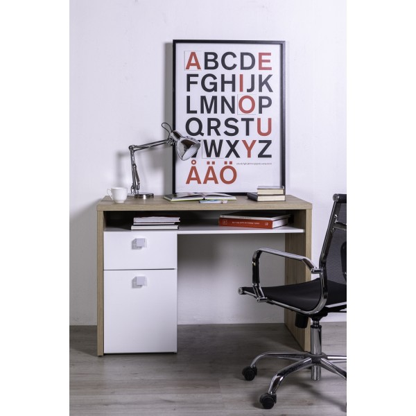 Scrivania moderna colore "Rovere Miele/Bianco Laccato" 1 cassetto, 1 vano e 1 anta modello Orbita Totò Piccinni