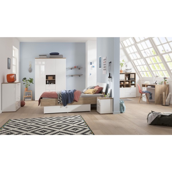 Scrivania per camera da letto colore "Rovere Miele/Bianco Laccato" 1 cassetto, 1 vano e 1 anta modello Orbita Totò Piccinni
