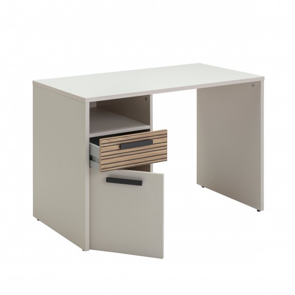 Vista diagonale Scrivania per casa in legno colore "Cannettato/Cashmere" con 1 vano e 1 anta modello Zefiro Totò Piccinni