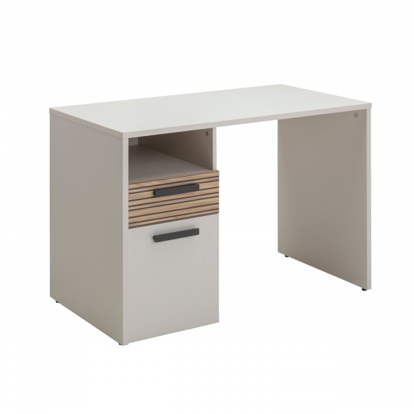 Vista diagonale Scrivania da ufficio in legno colore "Cannettato/Cashmere" con 1 vano e 1 anta modello Zefiro Totò Piccinni