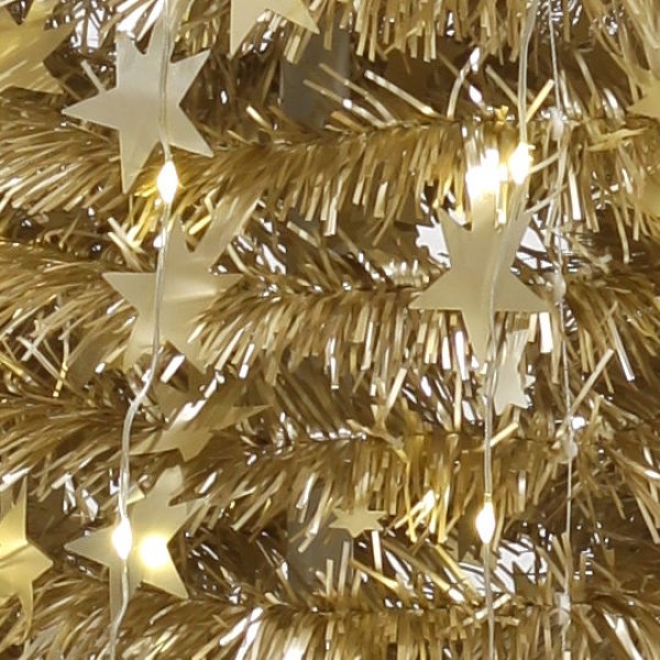 dettaglio addobbi e decori albero di natale oro scintillante pop up totò piccinni fatto con un boa natalizio e stelle di natale
