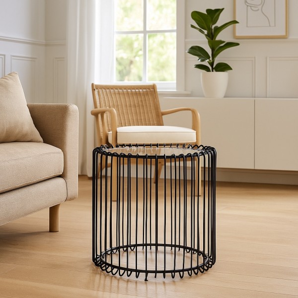 Tavolino Moderno In Vetro Temperato Nero 100x48x45 Cm - Struttura Metallica, Minimalista, Per Soggiorno