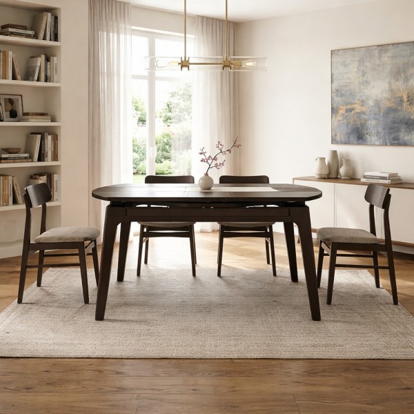 Vista ambientata Tavolo in legno massello trasformabile Noce Scuro modello Lombarda Totò Piccinni