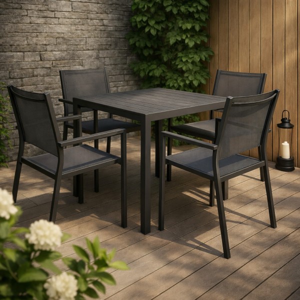 Set pranzo allungabile in alluminio 90/180 con 6 sedide trapani con braccioli modello Vulcano Totò Piccinni