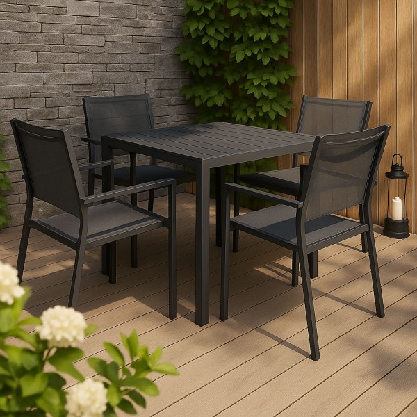 Set pranzo allungabile in alluminio 90/180 con 6 sedide trapani con braccioli modello Vulcano Totò Piccinni