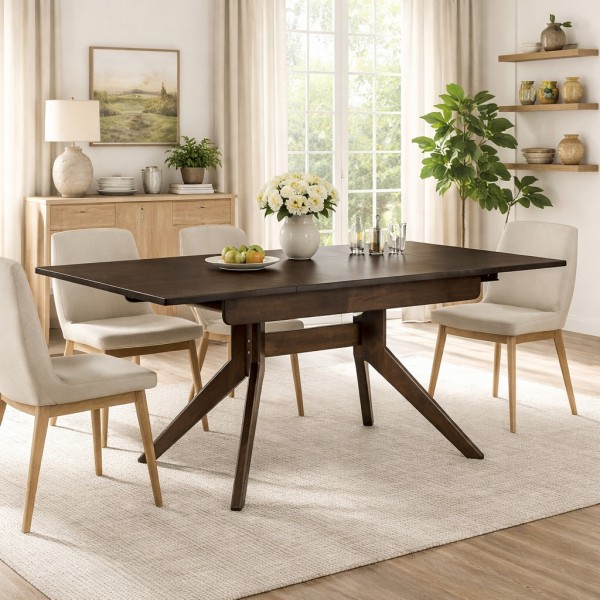 Vista ambientata Tavolo allungabile in legno massello noce scuro modello Tonale Totò Piccinni