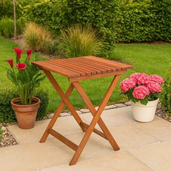 Vista ambientata Tavolo Fisso in legno di Eucalipto da giardino modello Florida Totò Piccinni