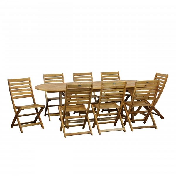 Set tavolo allungabile 180/240 in legno D'Acacia da giardino con 8 sedie A Totò Piccinni