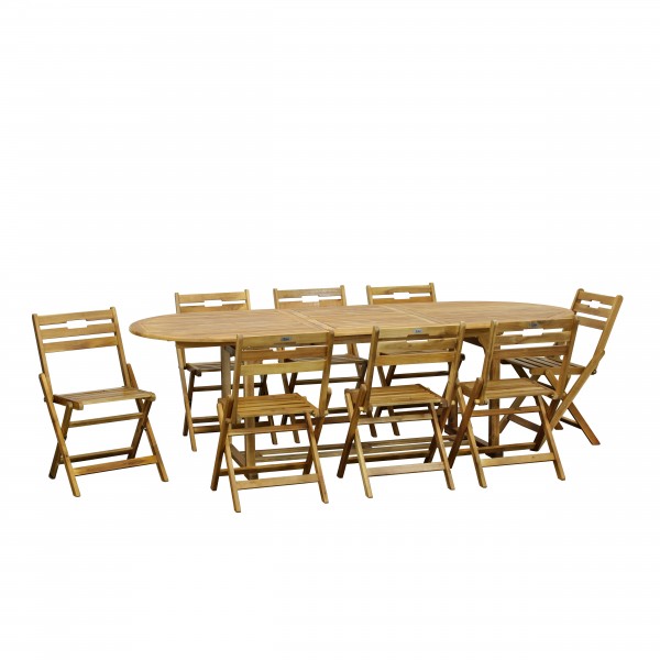 Set tavolo allungabile 180/240 in legno D'Acacia da giardino con 8 sedie B Totò Piccinni