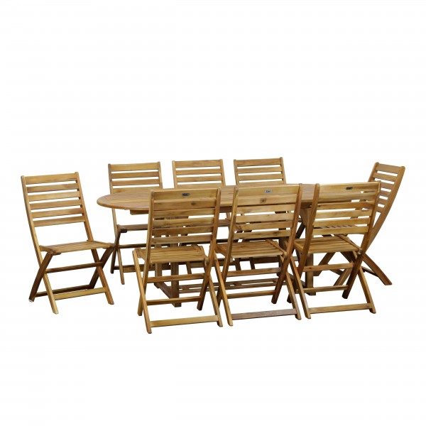 Set tavolo allungabile 150/200 in legno D'Acacia da giardino con 8 sedie B Totò Piccinni