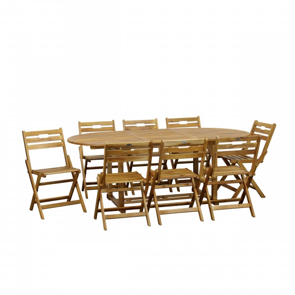 Set tavolo allungabile 150/200 in legno D'Acacia da giardino con 8 sedie B Totò Piccinni