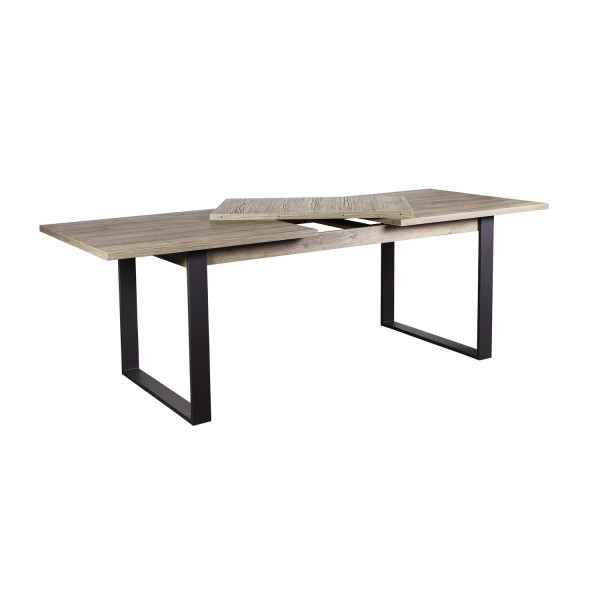 Vista diagonale Tavolo da salotto allungabile in legno colore Rovere Artisan con gambe in ferro Totò Piccinni