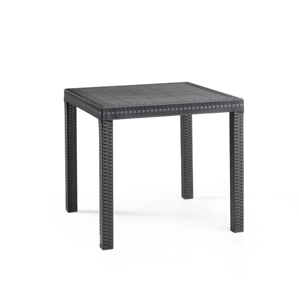 tavolo dallas 80x80 in polipropilene del set pranzo con 4 sedie indiana con braccioli
