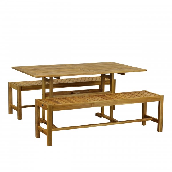 Set tavolo rettangolare 150  in legno D'Acacia da giardino con 2 panche Totò Piccinni