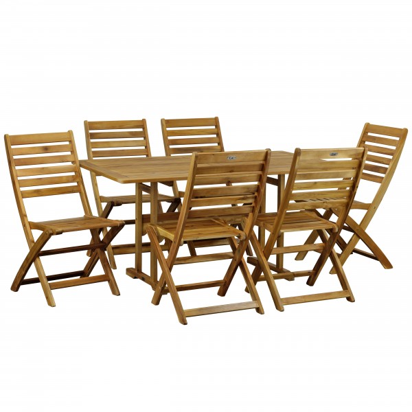 Set tavolo rettangolare 150  in legno D'Acacia da giardino con 6 sedie A Totò Piccinni