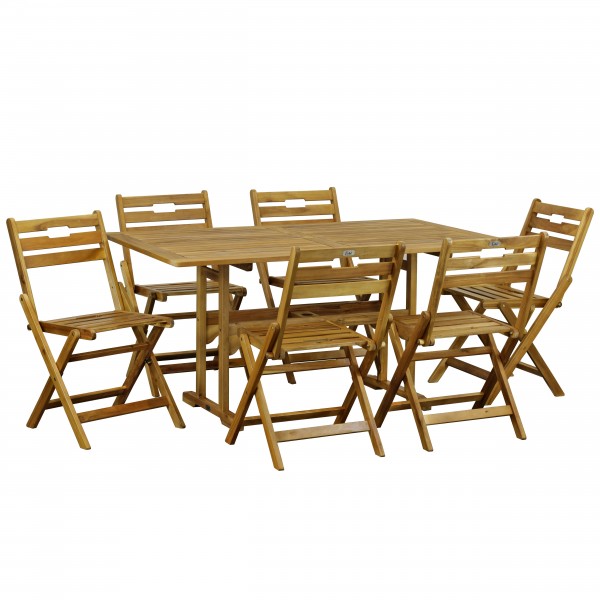 Set tavolo rettangolare 150  in legno D'Acacia da giardino con 6 sedie B Totò Piccinni
