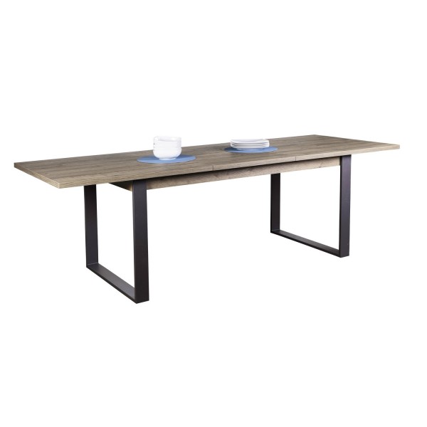 Vista diagonale Tavolo moderno allungabile in legno colore Rovere Artisan con gambe in ferro Totò Piccinni