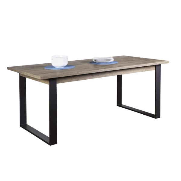 Vista diagonale Tavolo allungabile in legno colore Rovere Artisan con gambe in ferro Totò Piccinni