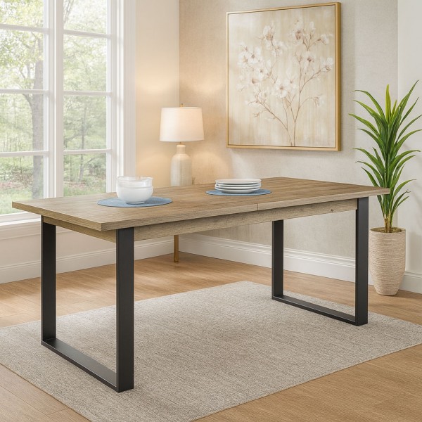 Vista ambientata Tavolo allungabile in legno colore Rovere Artisan con gambe in ferro Totò Piccinni