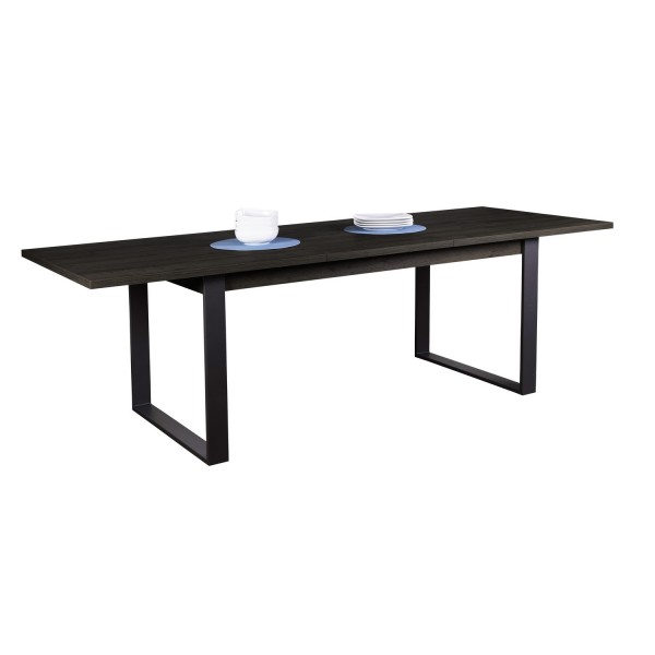 Vista diagonale Tavolo moderno allungabile in legno colore Nero Chalet 180/240 con gambe in ferro Totò Piccinni