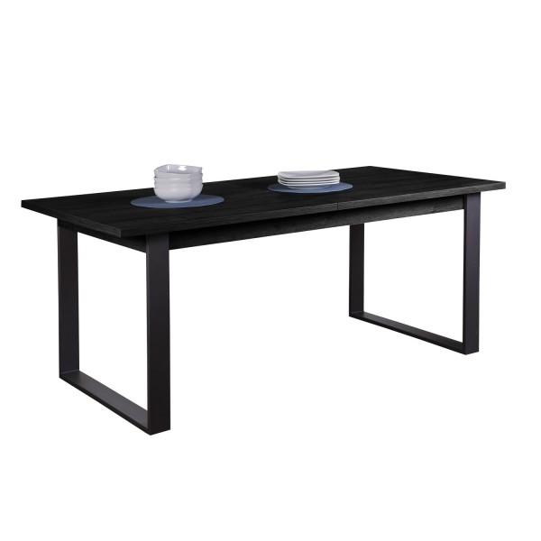 Vista diagonale Tavolo allungabile in legno colore Nero Chalet 180/240 con gambe in ferro Totò Piccinni