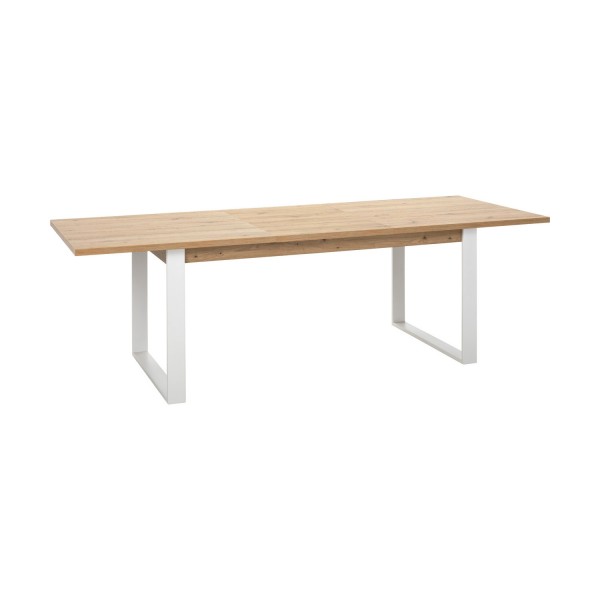 Vista diagonale Tavolo moderno allungabile in legno colore Rovere Artisan con gambe in ferro bianche Totò Piccinni