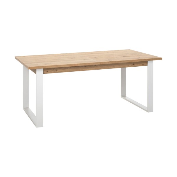 Vista diagonale Tavolo allungabile in legno colore Rovere Artisan con gambe in ferro bianche Totò Piccinni
